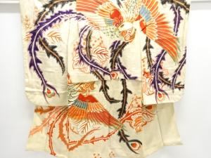 アンティーク　錦紗鳳凰模様刺繍三つ紋着物